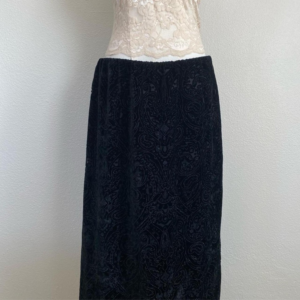 Vintage John Paul Richard Black Paisley Floral Velvet Maxi Skirt